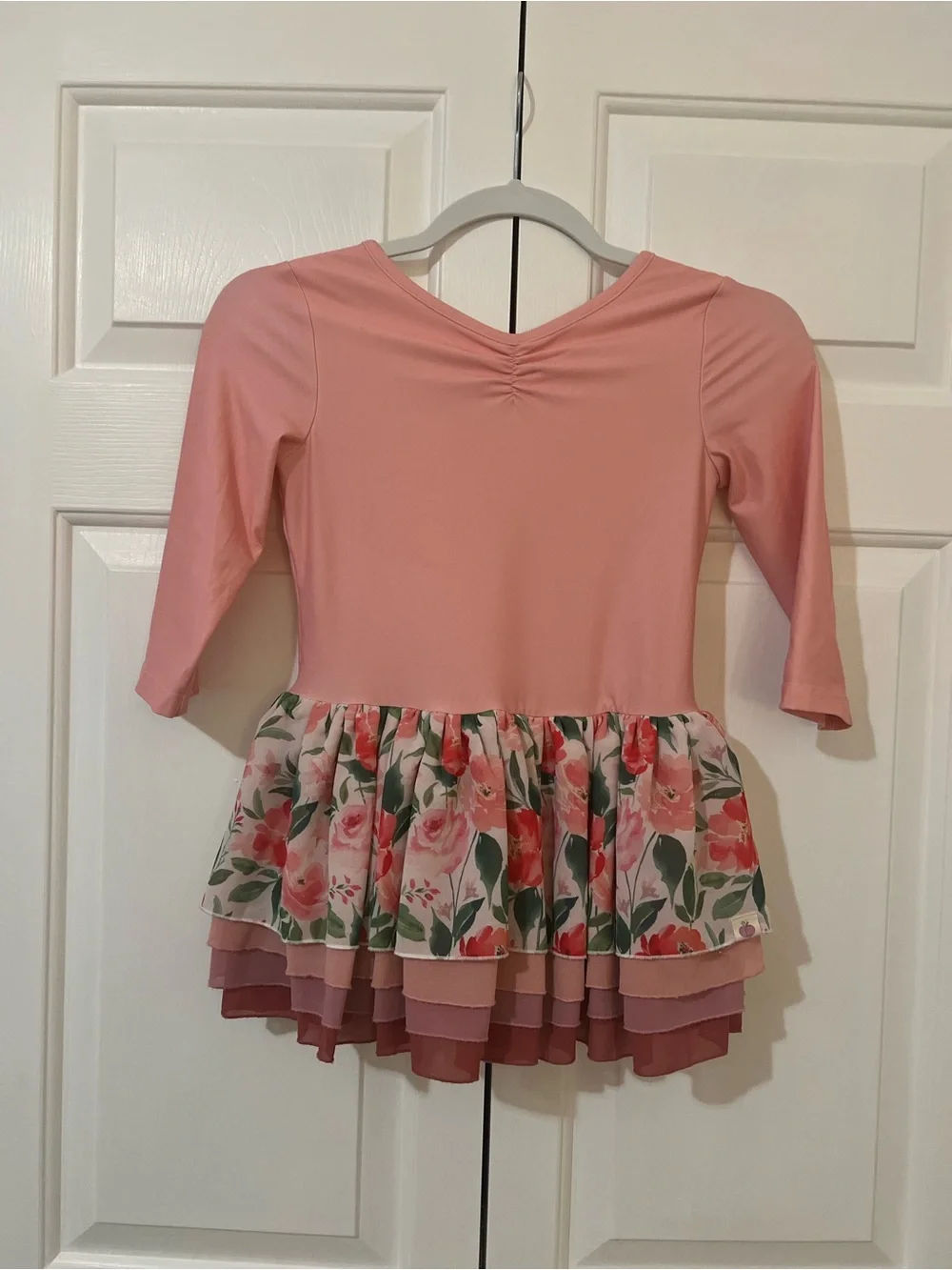 Cheeky plum Pink Floral Tiered Long-Sleeve Dance Leotard